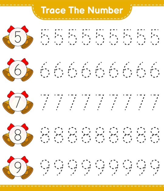 Trace the number Tracing number with Christmas Bell Educational children game printable worksheet vector illustration