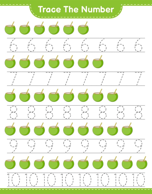 Trace the number Tracing number with Coconut Educational children game printable worksheet