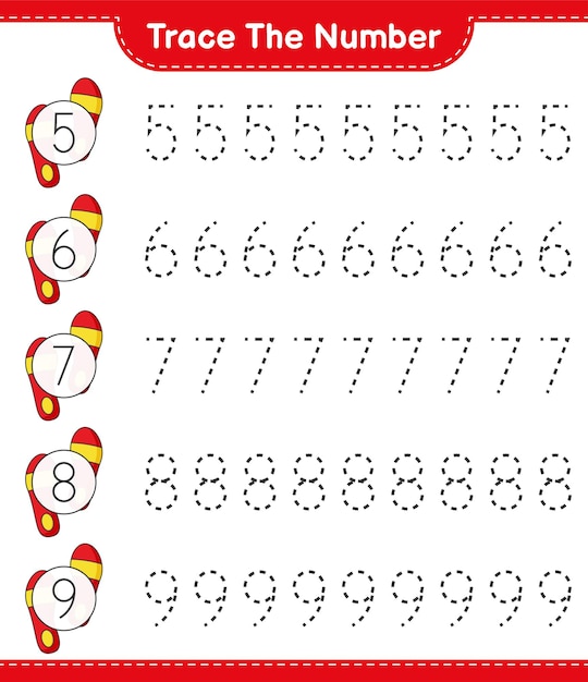 Trace the number Tracing number with Flip Flop Educational children game printable worksheet