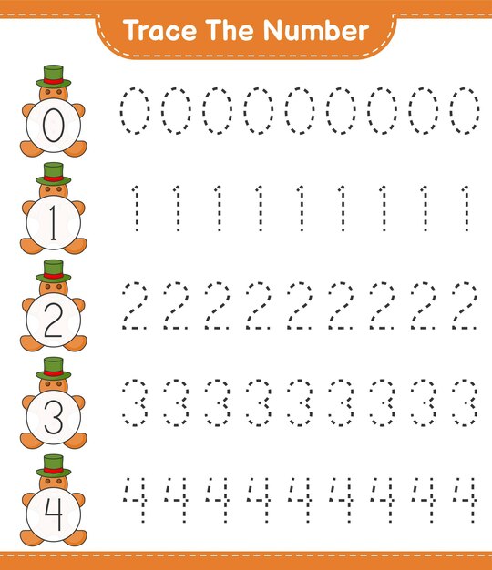 Trace the number Tracing number with Gingerbread Man Educational children game printable worksheet vector illustration