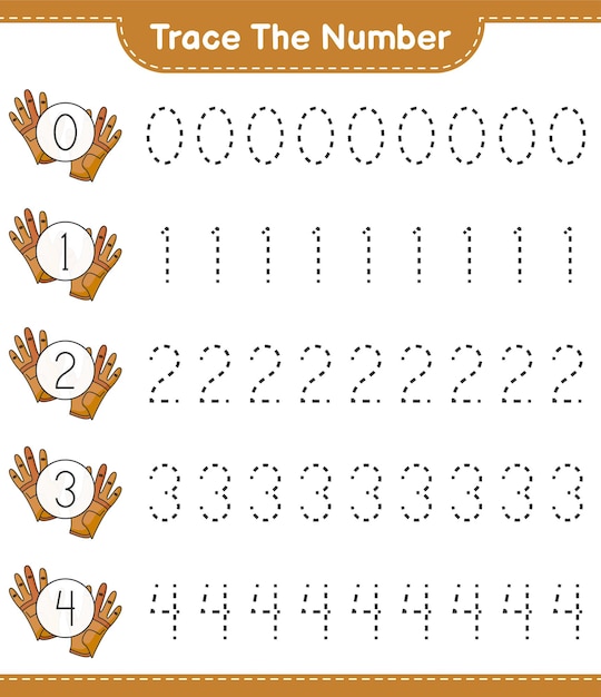 Vector trace the number tracing number with golf gloves educational children game printable worksheet