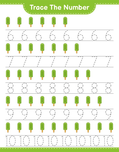 Trace the number Tracing number with Ice Cream Educational children game printable worksheet