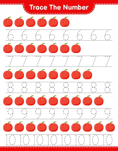 Traccia il numero. numero di rintracciamento con nettarina. gioco educativo per bambini, foglio di lavoro stampabile