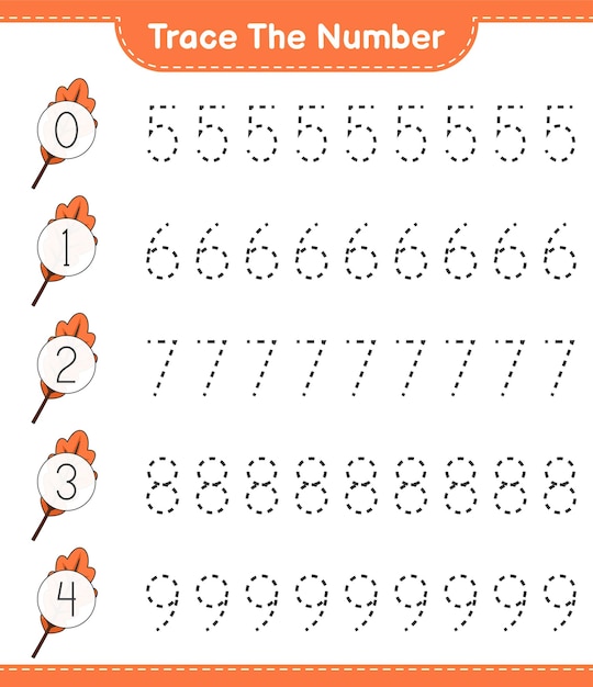 番号をトレースするオークリーフ教育の子供向けゲームの印刷可能なワークシートで番号をトレースする
