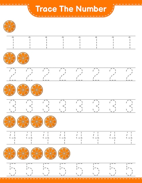 Trace the number Tracing number with Orange Educational children game printable worksheet