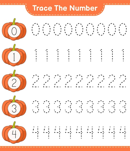 Trace the number Tracing number with Pumpkin Educational children game printable worksheet vector illustration