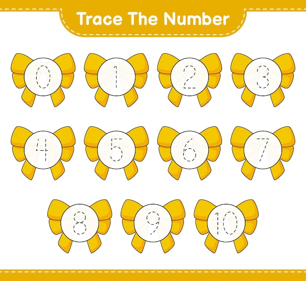 Traccia il numero traccia il numero con il nastro illustrazione vettoriale del foglio di lavoro stampabile del gioco educativo per bambini