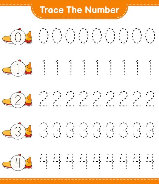 Trace the number Tracing number with Running Shoes Educational children game printable worksheet