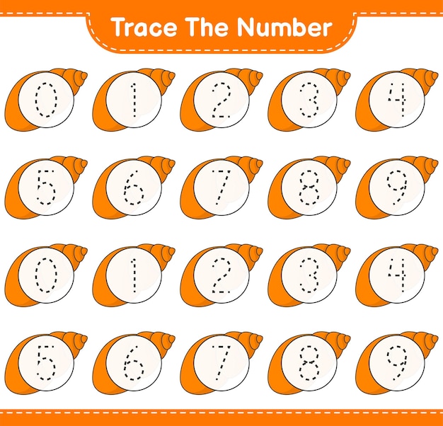 Trace the number tracing number with sea shells educational children game printable worksheet