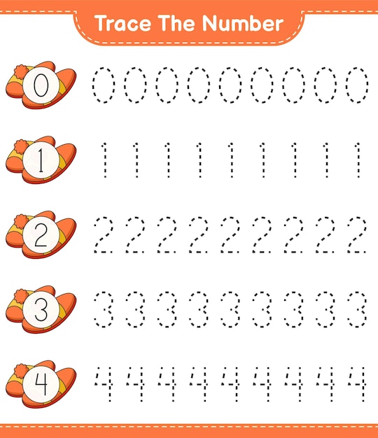 Trace the number Tracing number with Slippers Educational children game printable worksheet vector illustration