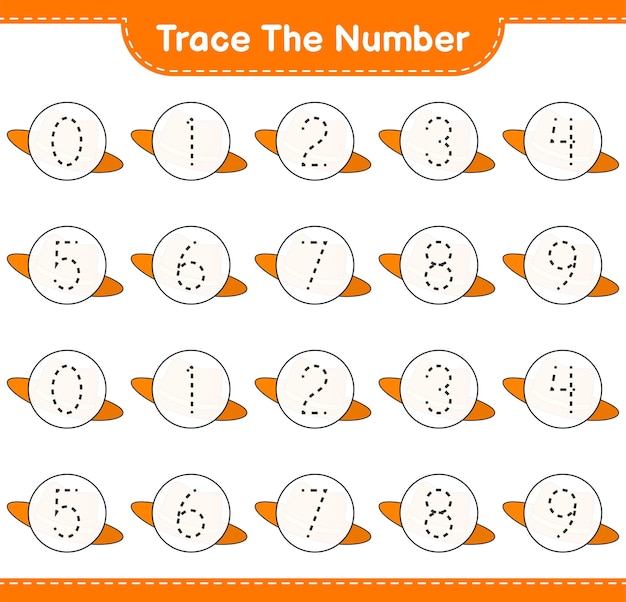 Trace the number Tracing number with Summer Hat Educational children game printable worksheet