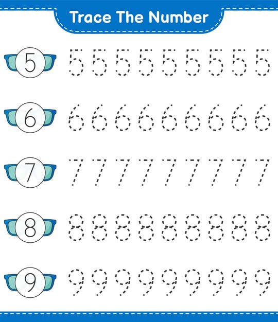 Отслеживание числа Отслеживание числа с помощью таблицы для печати развивающей детской игры «Солнцезащитные очки»