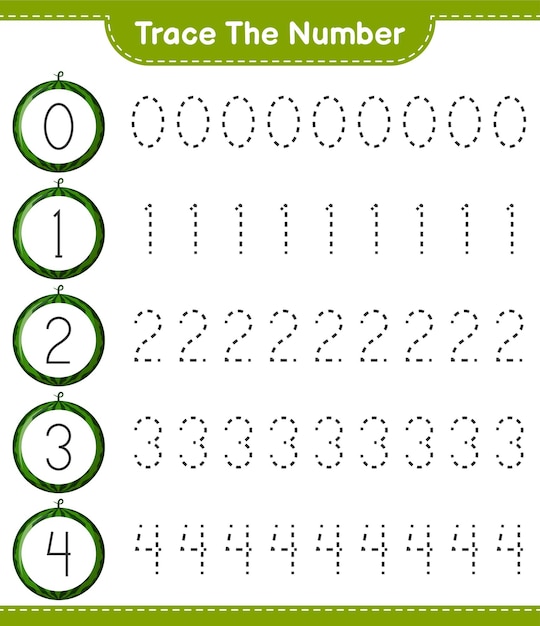 Trace the number. tracing number with watermelon. educational children game, printable worksheet