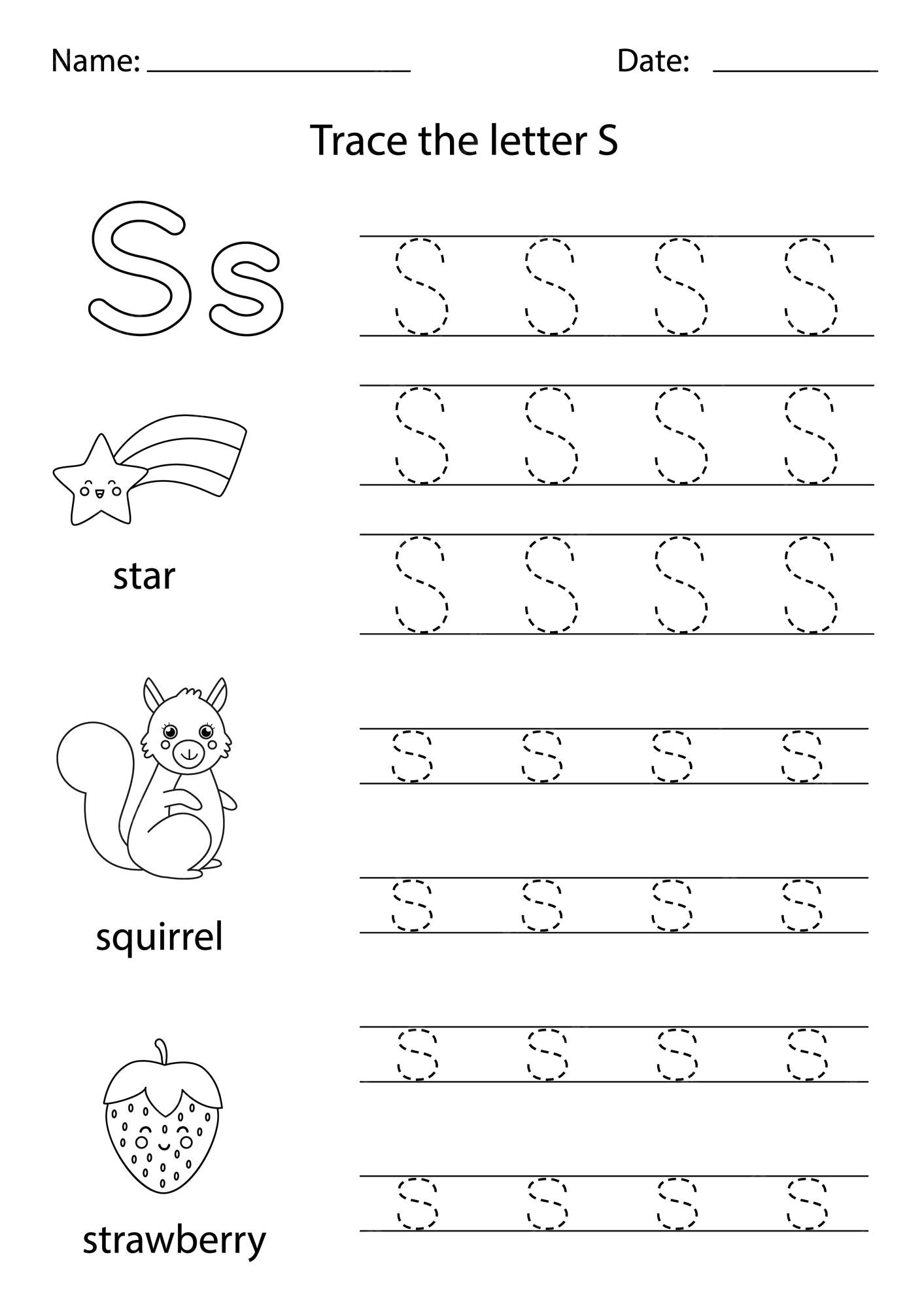 Premium Vector | Trace uppercase and lowercase letter s. black and ...