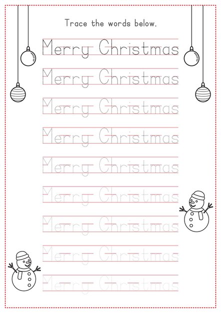 Premium Vector Trace the words merry christmas printable Premium Vector Trace the words merry christmas printable