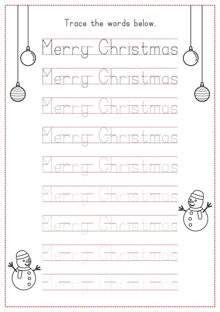 Vector trace the words merry christmas printable