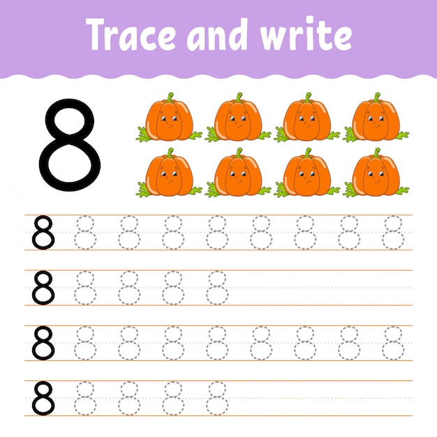 Trace and write. handwriting practice. learning numbers for kids. education developing worksheet.