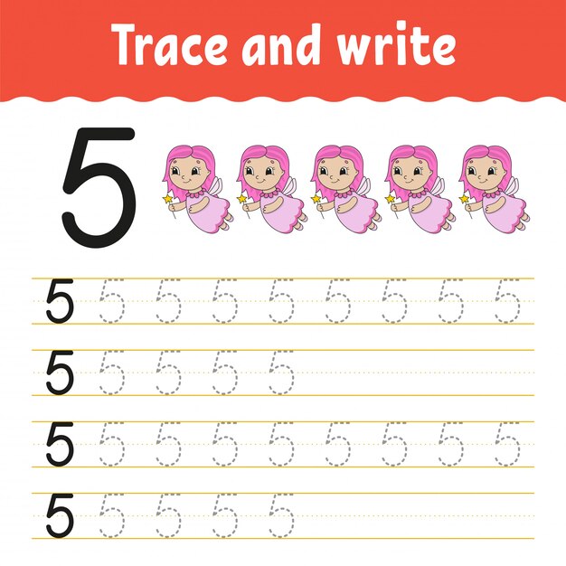 Trace and write. handwriting practice. learning numbers for kids. education developing worksheet.