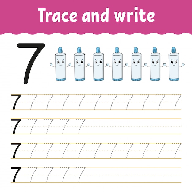 Trace and write. handwriting practice. learning numbers for kids.