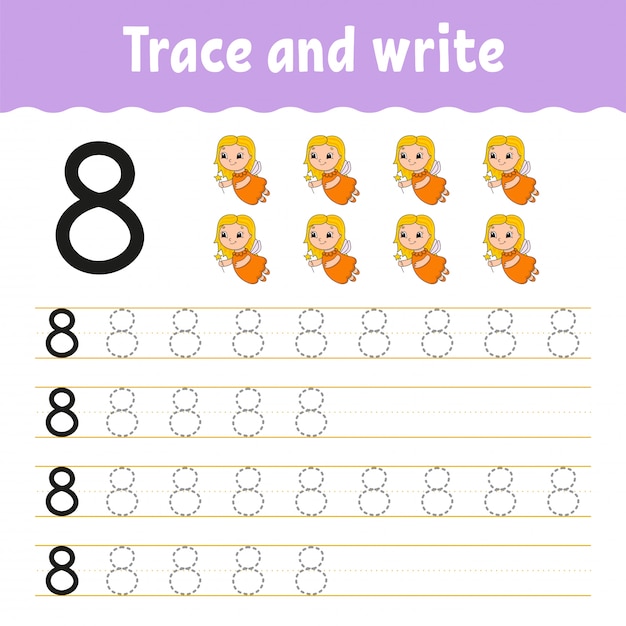 Trace and write. Handwriting practice. Learning numbers for kids.