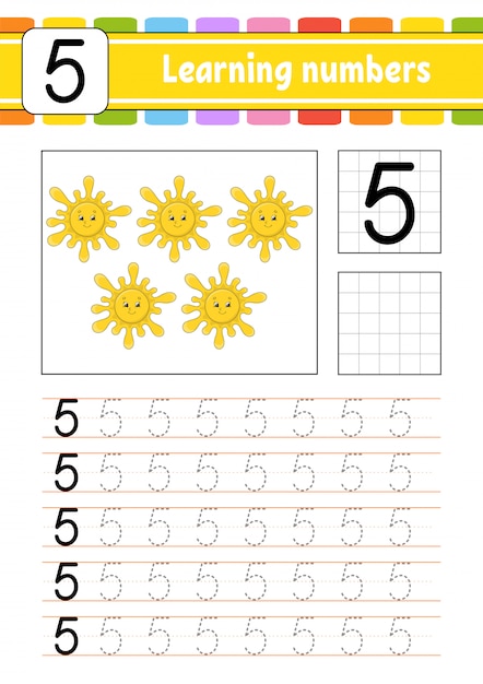 Trace and write. Handwriting practice. Learning numbers for kids.