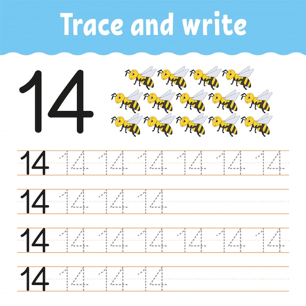 Trace and write. Handwriting practice. Learning numbers for kids.