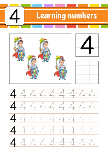 Trace and write. Handwriting practice. Learning numbers for kids.