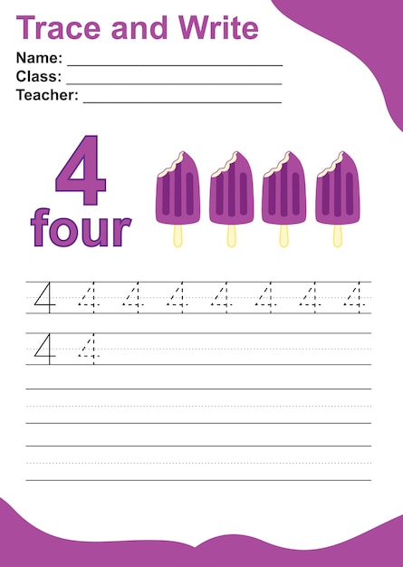 Trace and write number for children. Exercise for children to recognize the number. Educational work