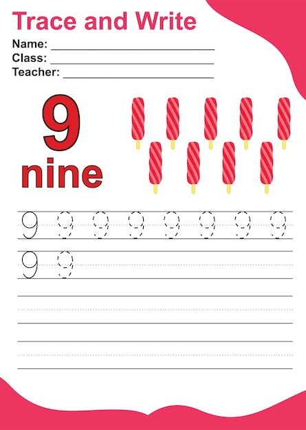 Trace and write number for children. Exercise for children to recognize the number. Educational work