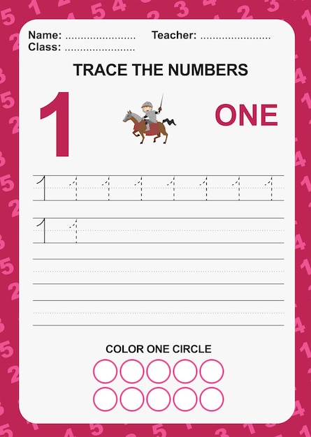 Trace and write number for children Exercise for children to recognize the number Educational work