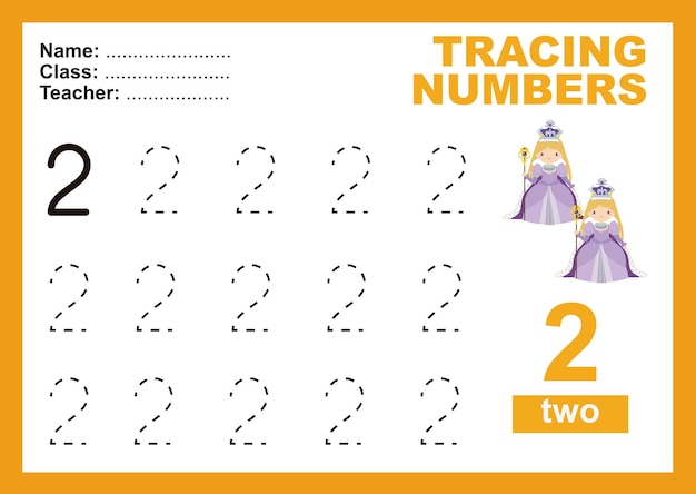 Trace and write number for children Exercise for children to recognize the number Educational work