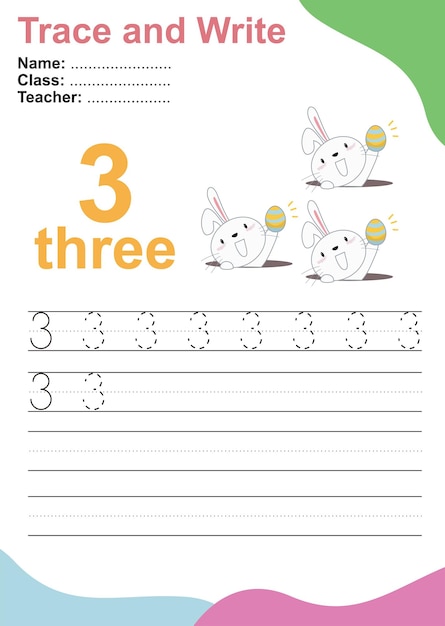 Vector trace and write number for children. exercise for children to recognize the number. vector file.