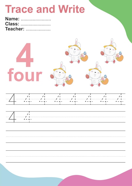 Trace and write number for children. exercise for children to recognize the number. vector file.