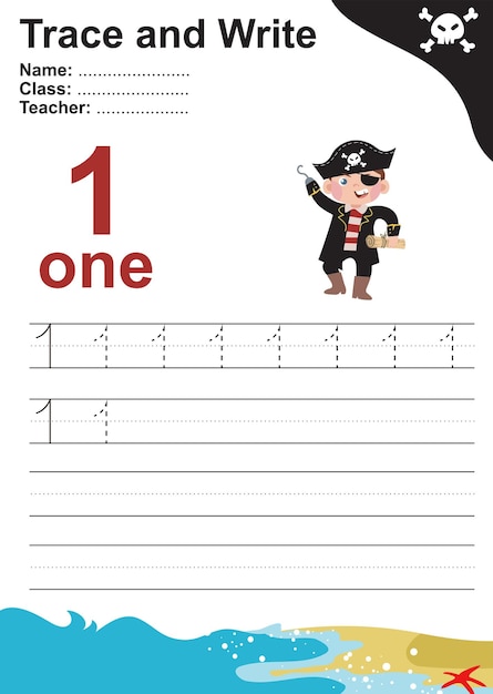 Trace and write number for children. Exercise for children to recognize the number. Vector file.