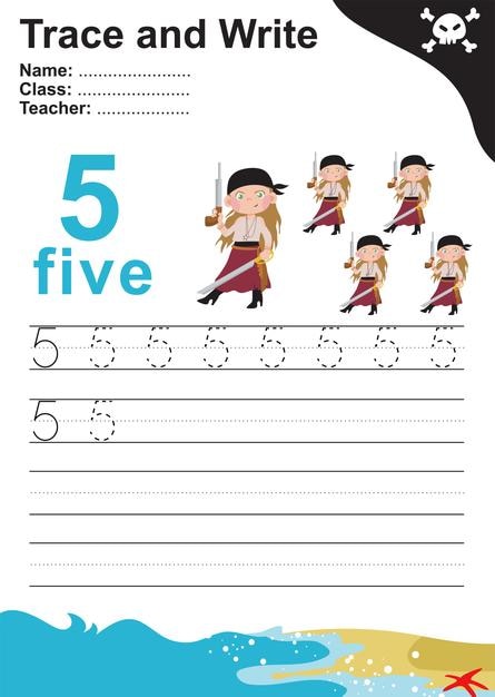 Trace and write number for children. Exercise for children to recognize the number. Vector file.