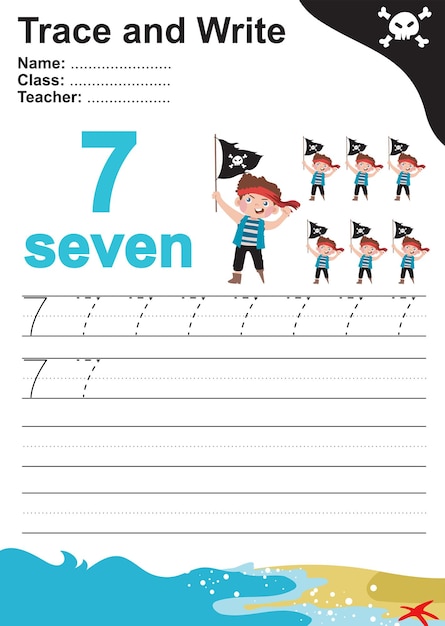 Trace and write number for children. exercise for children to recognize the number. vector file.