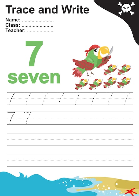 Trace and write number for children. Exercise for children to recognize the number. Vector file.