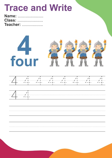 Trace and write number for children Exercise for children to recognize the number Vector file