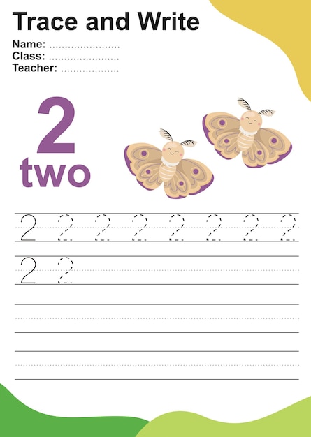 Обведи и напиши число для детей. Упражнение для детей, чтобы распознать число. Письменная работа.
