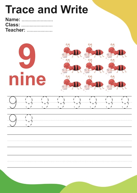 Trace and write number for children Exercise for children to recognize the number Writing activity