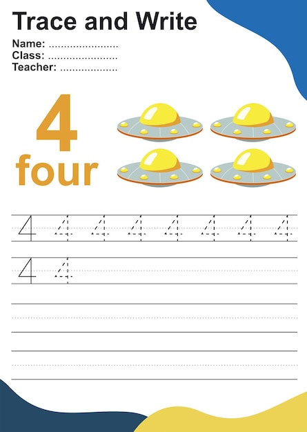 Trace and write number for children Exercise for children to recognize the number