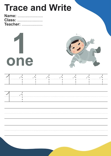 Trace and write number for children Exercise for children to recognize the number