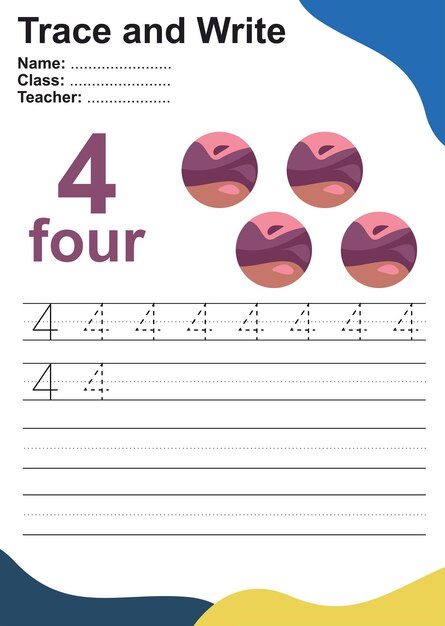 Trace and write number for children Exercise for children to recognize the number