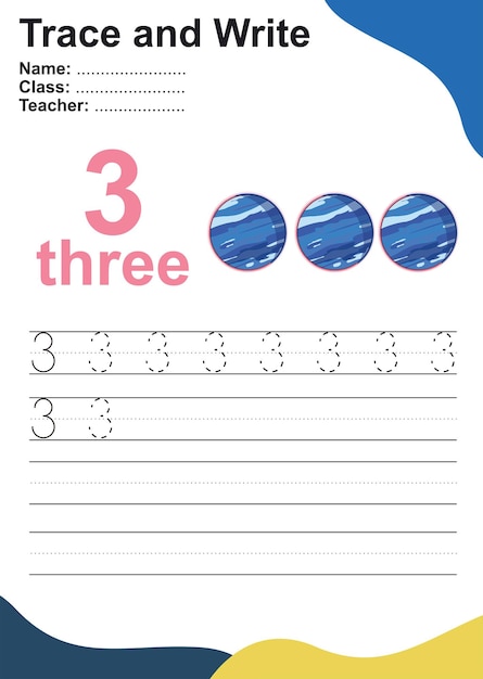 Vector trace and write number for children exercise for children to recognize the number