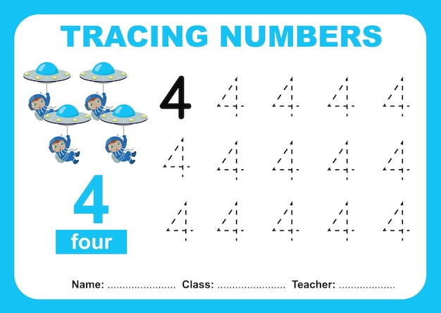 Trace and write number for children Exercise for children to recognize the number