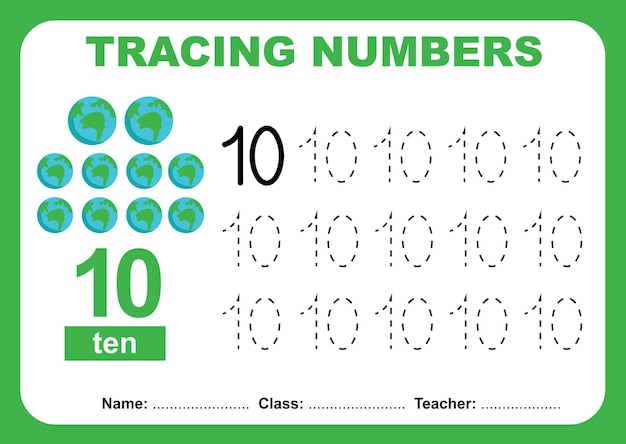 Trace and write number for children Exercise for children to recognize the number