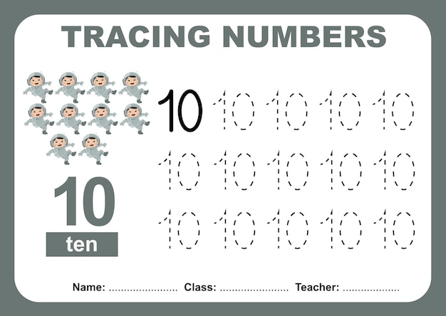 Trace and write number for children Exercise for children to recognize the number