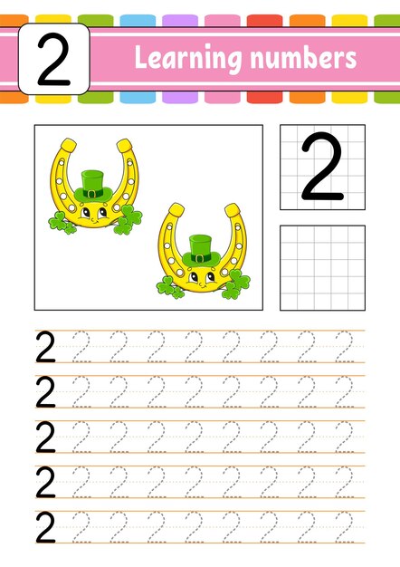 Trace and write numbers Handwriting practice Learning numbers for kids Education developing worksheet Activity page Vector illustration