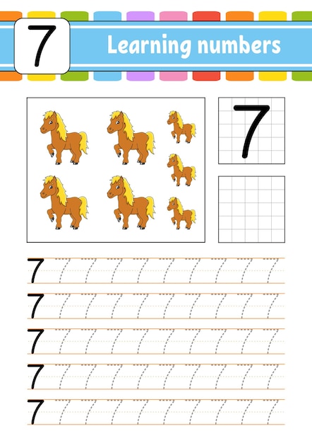 Trace and write numbers Handwriting practice Learning numbers for kids Education developing worksheet Activity page Vector illustration