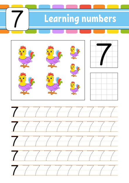 Traccia e scrivi i numeri pratica della scrittura numeri di apprendimento per i bambini foglio di lavoro per lo sviluppo dell'istruzione pagina delle attività